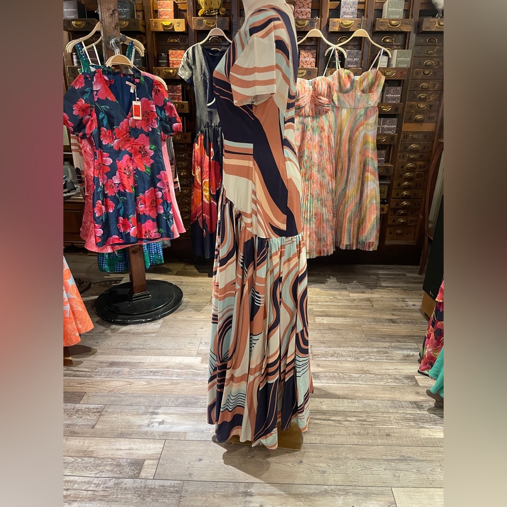 NWT Hutch Atley Dress in Wavy Geometric Multi Color Stretch Poplin in Size Small - Picture 10 of 13